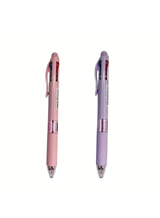 2pcs 4 In 1 Retractable Ballpoint Pens Purple Green Soft Pastel Colors - Image 3